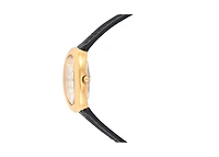 Peugeot Women's 14K Gold-Plated Petite Oval Dial with Thin Glossy Black Leather Strap