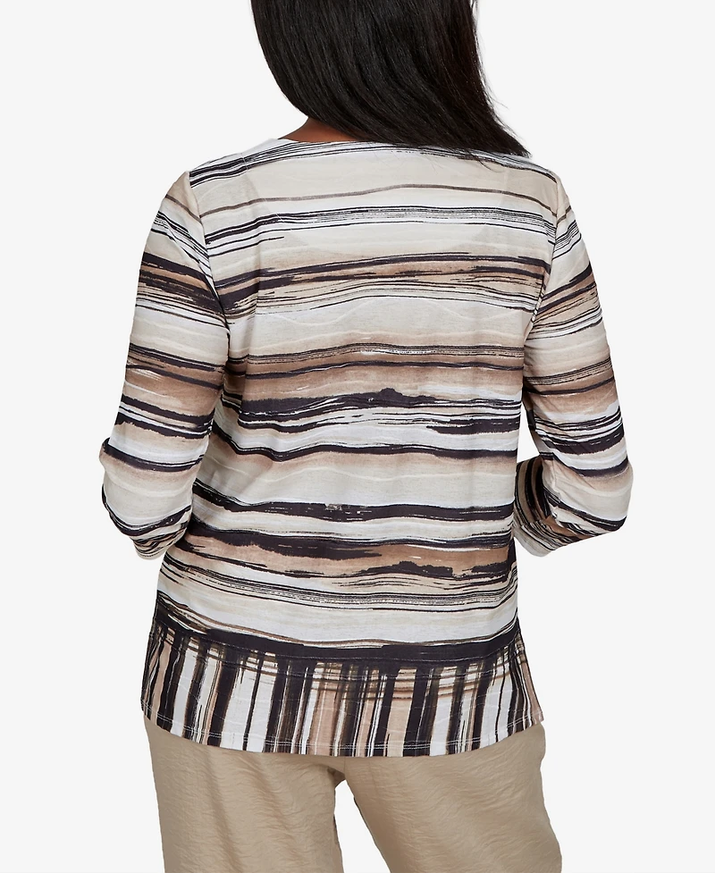 Alfred Dunner Women's Travel Advisory Scratched Stripes Knit Top