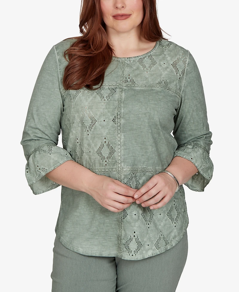 Alfred Dunner Women's Provence Tonal Spliced Patchwork Top