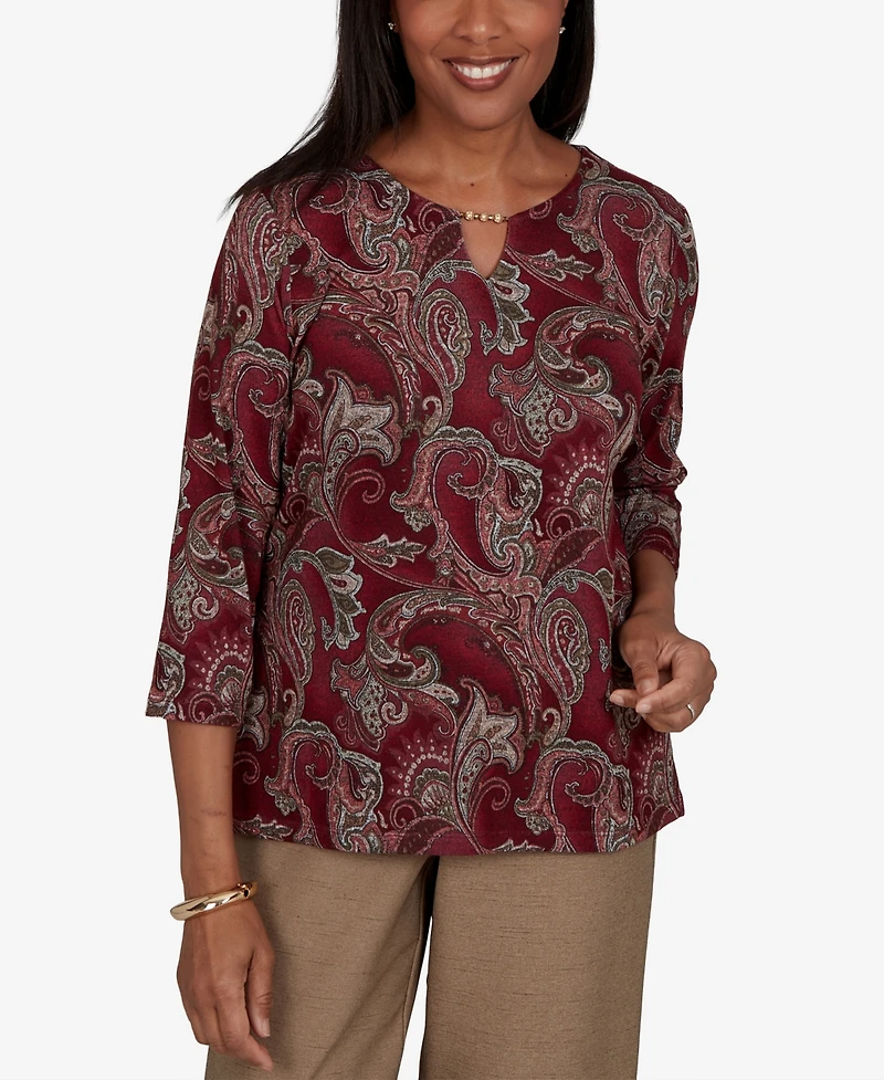 Alfred Dunner Women's Union Square Paisley Scroll Melange Knit Top