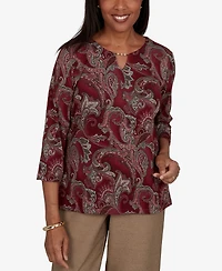 Alfred Dunner Women's Union Square Paisley Scroll Melange Knit Top