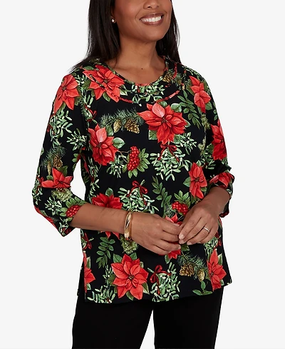Alfred Dunner Women's Classic Cardinals On Branches Knit Top