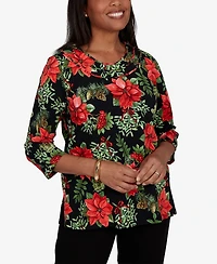 Alfred Dunner Women's Classic Cardinals On Branches Knit Top