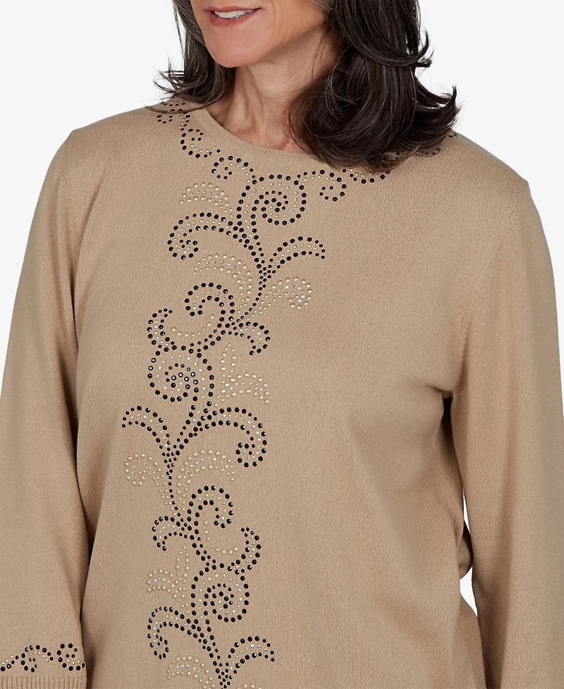 Alfred Dunner Women's Travel Advisory Beaded Scroll Embellished Sweater