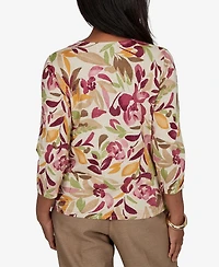 Alfred Dunner Women's Union Square Floral Painterly Print Shimmer Sweater