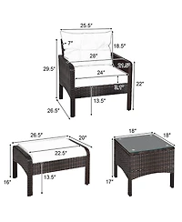 5 Pcs Patio Rattan Wicker Furniture Set Sofa Ottoman Coffee Table Cushioned Yard