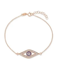 Bling Jewelry Delicate Minimalist Protection Amulet Cubic Zirconia Pave Cz Navy Blue Evil Eye Charm Bracelet Rose Gold Plated .925 Sterling Silver