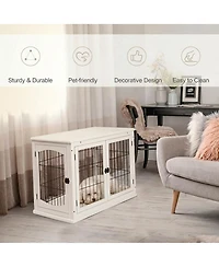 Ruie Wooden Dog Crate End Table with Double Doors and Lockable Latch