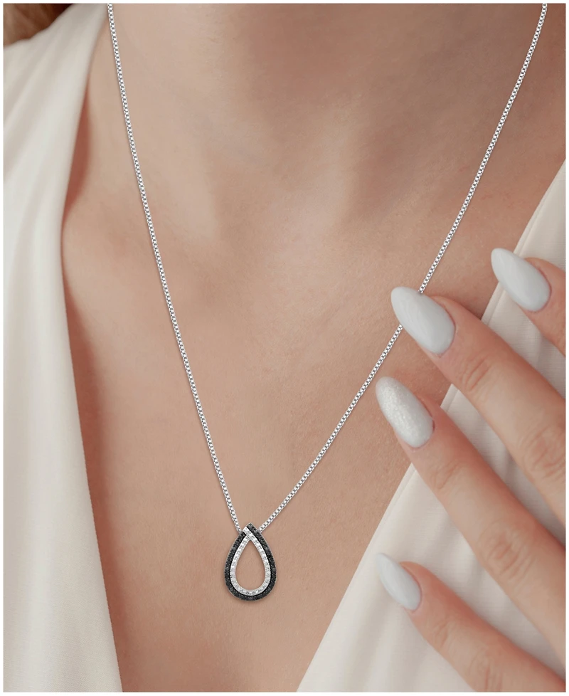 Black Diamond Open Teardrop 18" Pendant Necklace (1/6 ct. t.w.) in Sterling Silver