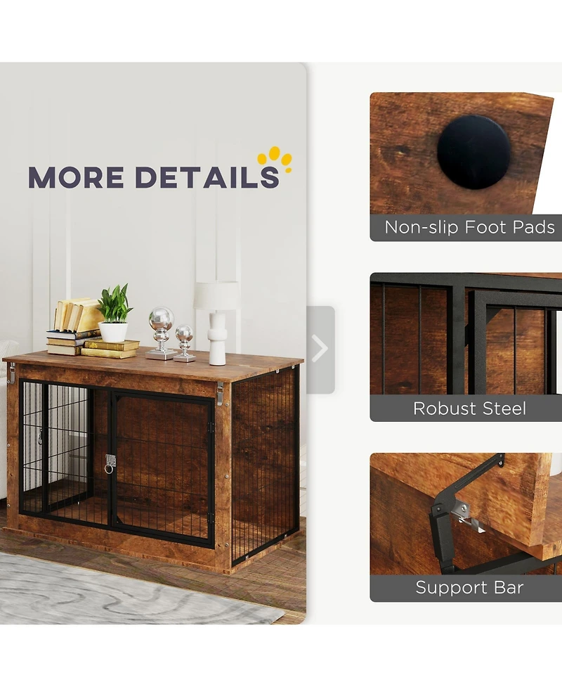 Ruie Dog Crate Furniture End Table with Flip-Up Top and Two Doors