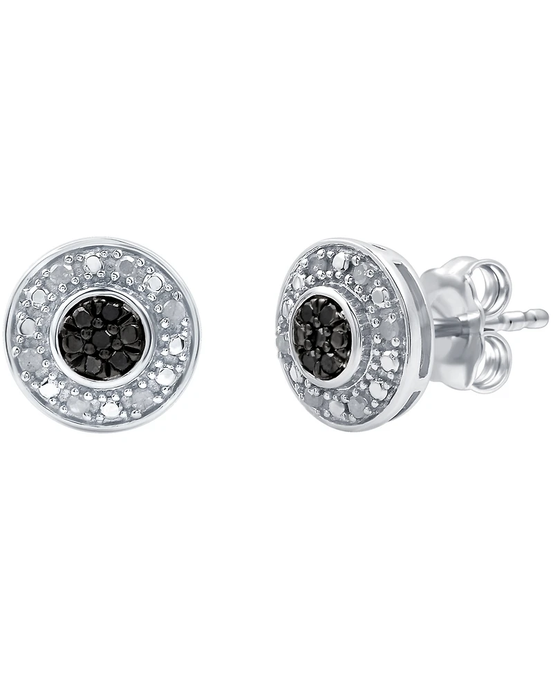 Black Diamond (1/20 ct. t.w.) & White Diamond (1/10 ct. t.w.) Halo Cluster Stud Earrings in Sterling Silver