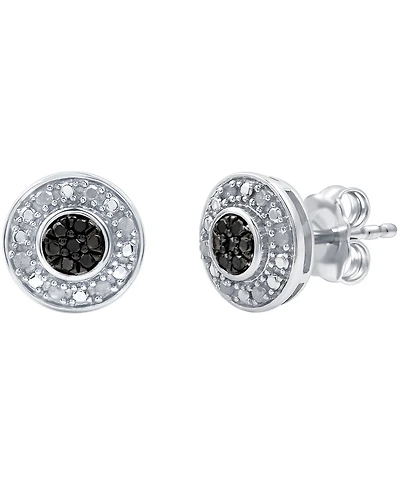 Black Diamond (1/20 ct. t.w.) & White Diamond (1/10 ct. t.w.) Halo Cluster Stud Earrings in Sterling Silver