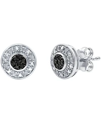 Black Diamond (1/20 ct. t.w.) & White Diamond (1/10 ct. t.w.) Halo Cluster Stud Earrings in Sterling Silver