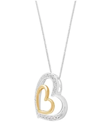 Marsala Diamond Double Heart 18" Pendant Necklace (1/4 ct. t.w.) in Sterling Silver & 14k Gold-Plate