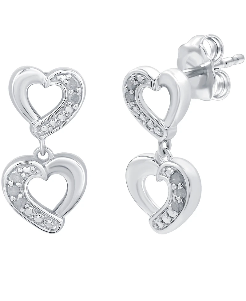 Diamond Heart Drop Earrings (1/10 ct. t.w.) in Sterling Silver