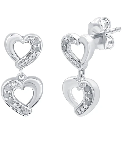 Diamond Heart Drop Earrings (1/10 ct. t.w.) in Sterling Silver