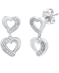 Diamond Heart Drop Earrings (1/10 ct. t.w.) in Sterling Silver