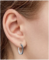 Black Diamond (1/10 ct. t.w.) & White Diamond (1/20 ct. t.w.) Crossover Hoop Earrings in Sterling Silver