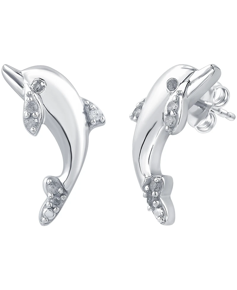 Diamond Dolphin Stud Earrings (1/10 ct. t.w.) in Sterling Silver