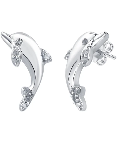 Diamond Dolphin Stud Earrings (1/10 ct. t.w.) in Sterling Silver
