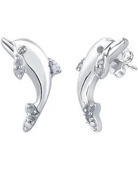 Diamond Dolphin Stud Earrings (1/10 ct. t.w.) in Sterling Silver