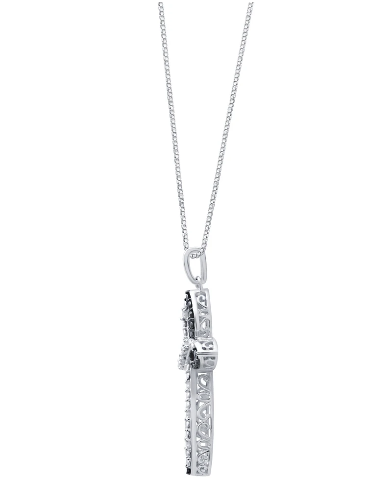 Black & White Diamond Cross 18" Pendant Necklace (1/6 ct. t.w.) in Sterling Silver