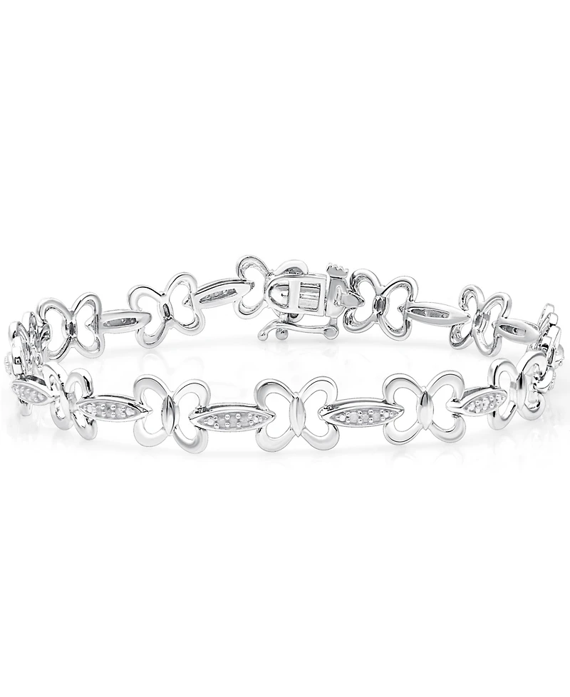 Diamond Butterfly Link Bracelet (1/6 ct. t.w.) in Sterling Silver