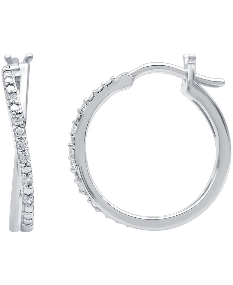 Diamond Crossover Hoop Earrings (1/10 ct. t.w.) in Sterling Silver