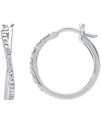 Diamond Crossover Hoop Earrings (1/10 ct. t.w.) in Sterling Silver