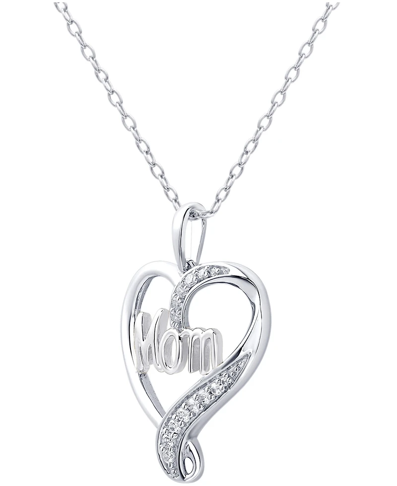 Diamond Mom Heart 18" Pendant Necklace (1/10 ct. t.w.) in Sterling Silver