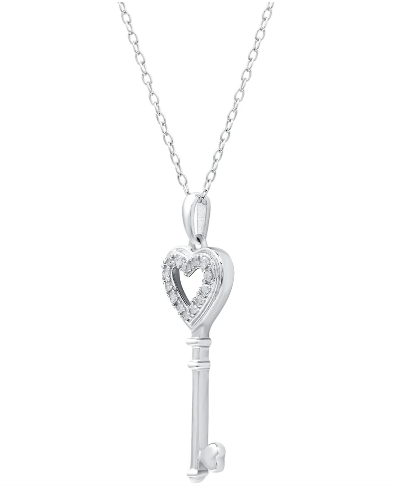 Diamond Heart Key Pendant Necklace (1/10 ct. t.w.) In Sterling Silver