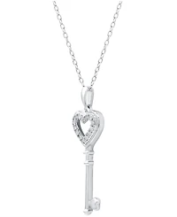 Diamond Heart Key Pendant Necklace (1/10 ct. t.w.) In Sterling Silver