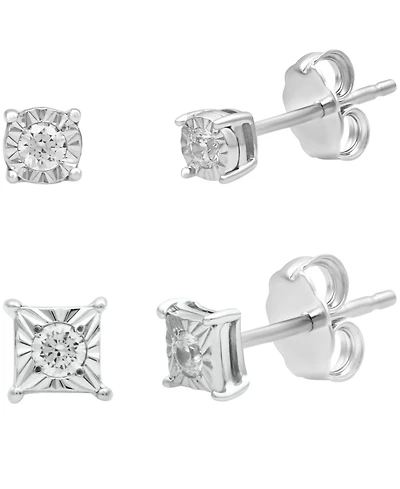 Diamond Round and Square Stud Earring Set ( 1/6 ct. t.w.) in sterling silver