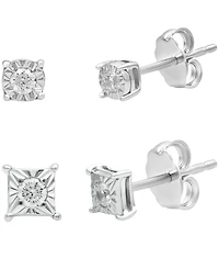 Diamond Round and Square Stud Earring Set ( 1/6 ct. t.w.) in sterling silver