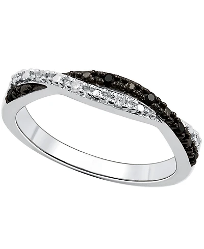 Black and White Diamond Weave Ring Sterling Silver (1/10 ct. t.w.)
