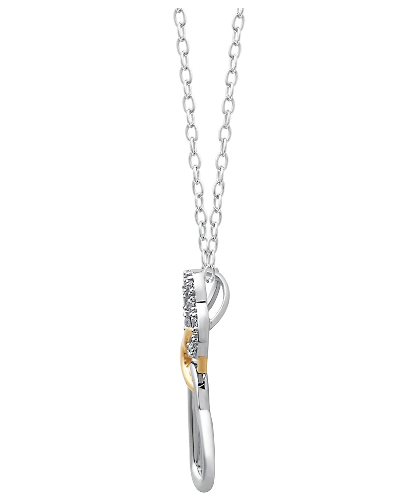 18k Gold over Sterling Silver and Sterling Silver Heart Necklace, Diamond Accent Three Interlocking Heart Pendant