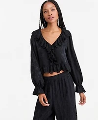 Now This Womens Balloon Sleeve Ruffle Jacquard Blouse Macys Exclusive