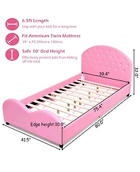 Kids Children Pu Upholstered Platform Wooden Princess Bed Bedroom Furniture