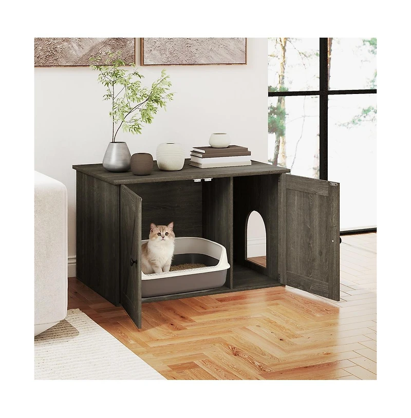 Ruie Hidden Cat Litter Box Enclosure End Table with Removable Divider