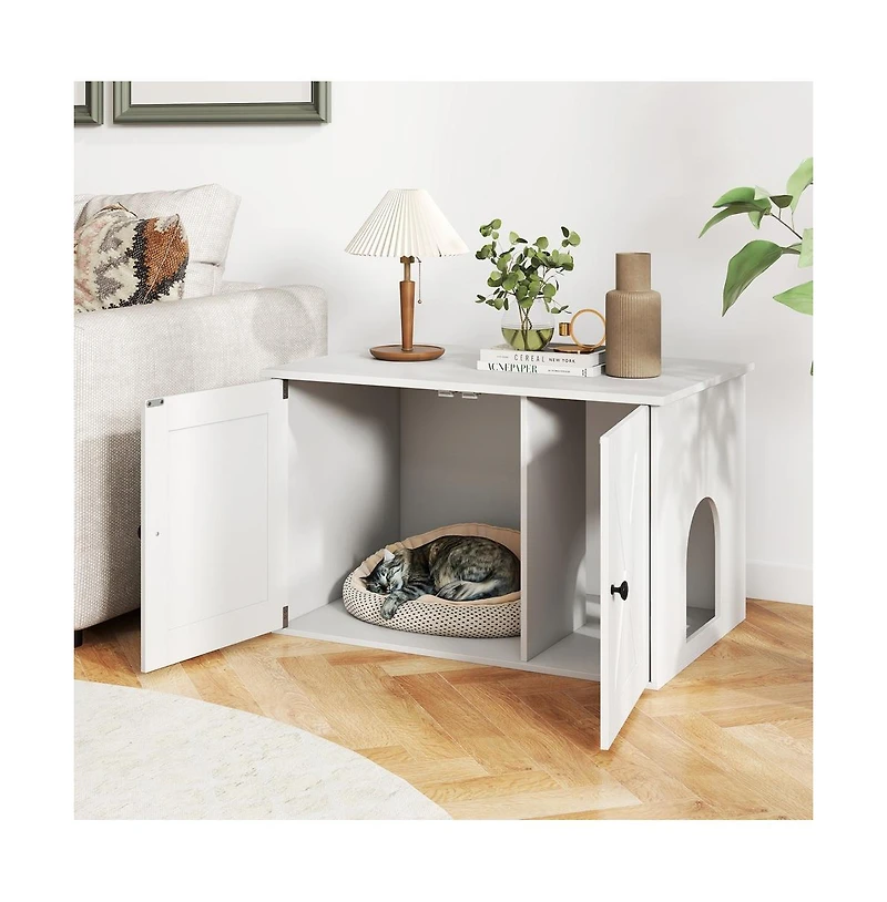 Ruie Hidden Cat Litter Box Cabinet End Table with Removable Divider Panel