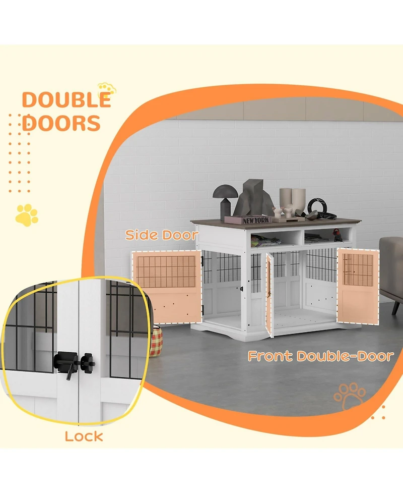 Ruie Dog Crate Furniture End Table with Storage and Double Doors