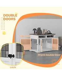 Ruie Dog Crate Furniture End Table with Storage and Double Doors
