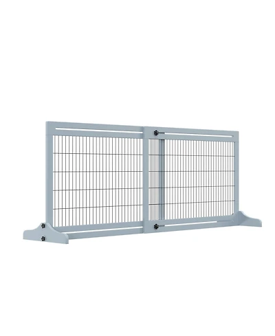 Ruie Extra Wide Adjustable Freestanding Wooden Pet Gate Indoor Dog Barrier
