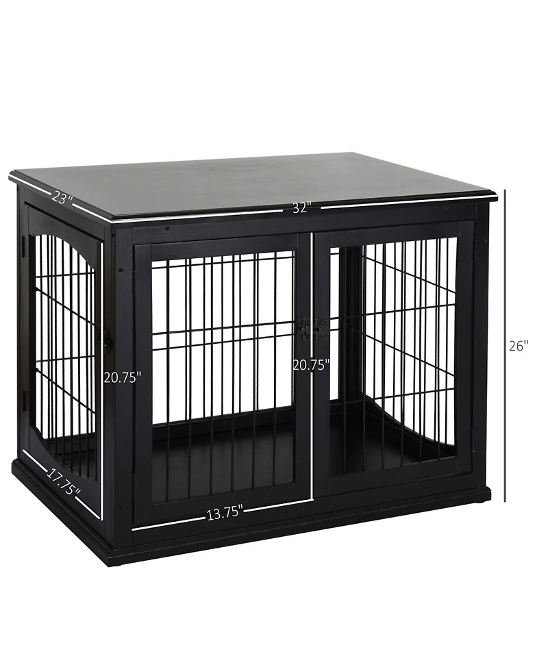 Ruie Wooden Dog Crate Furniture End Table with Two Lockable Doors