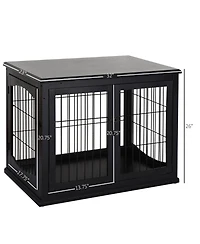 Ruie Wooden Dog Crate Furniture End Table with Two Lockable Doors