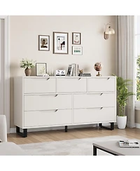 55" Wide 7-Drawer Dresser, Freestanding Storage Chest for Bedroom, Living Room & Entryway, White
