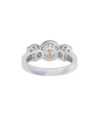 Suzy Levian Sterling Silver Cubic Zirconia White Three Stones Halo Center Stone Ring