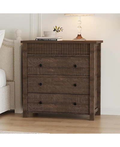 3-Drawer Fluted Nightstand Dresser, Wooden Storage Chest with Anti-Tip Kit for Bedroom, Living Room & Hallway