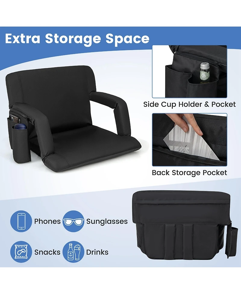 1PC Stadium Seat for Bleachers with Back Support 6 Reclining Positions Padded Cushion