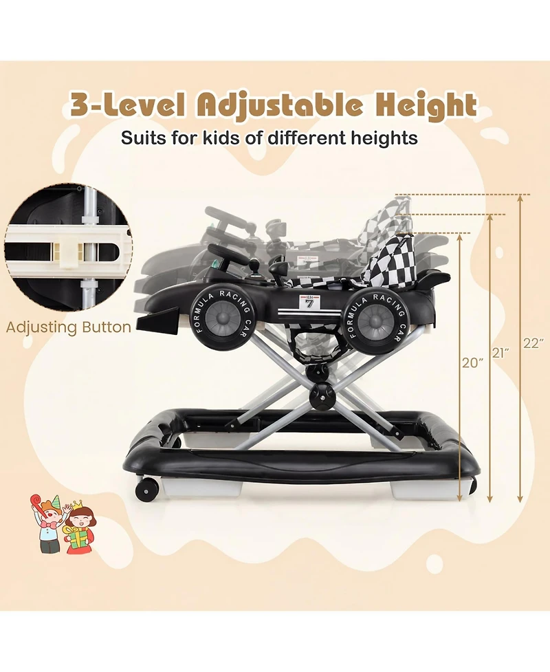 Slickblue Toddler 4-in-1 Push Walker Activity Center Height Adjustable with Music